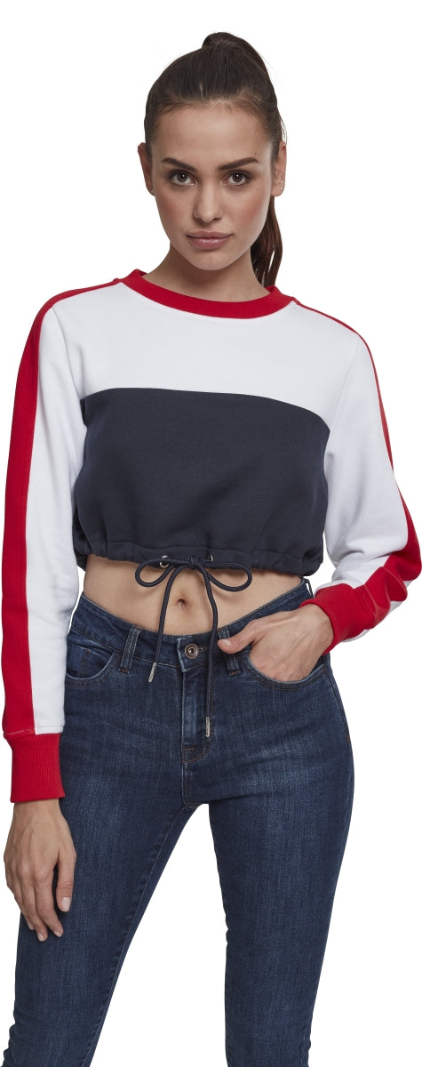 Ladies Cropped 3-Tone Stripe Crew