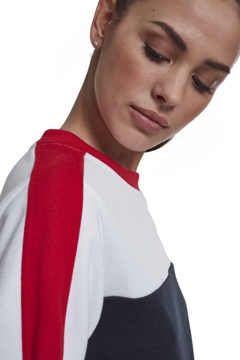 Ladies Cropped 3-Tone Stripe Crew