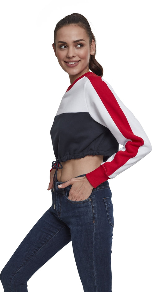 Ladies Cropped 3-Tone Stripe Crew