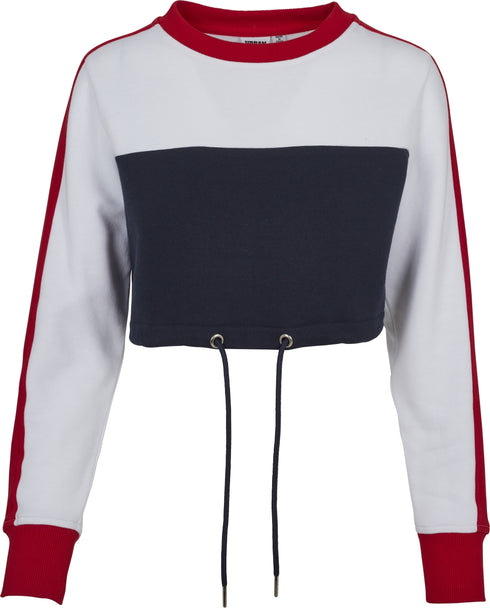 Ladies Cropped 3-Tone Stripe Crew