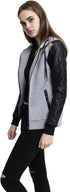 Ladies Diamond Synthetic Leather Sleeve Zip Hoodie